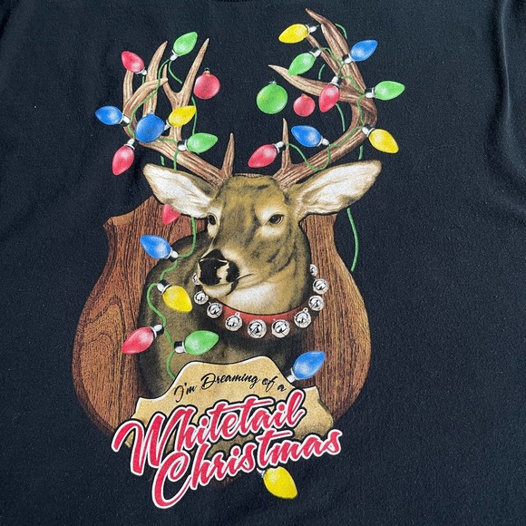 Christmas Shirt Adult Large Black Whitetail Hunting Buck Outdoor Graphic Tee - Picture 3 of 7